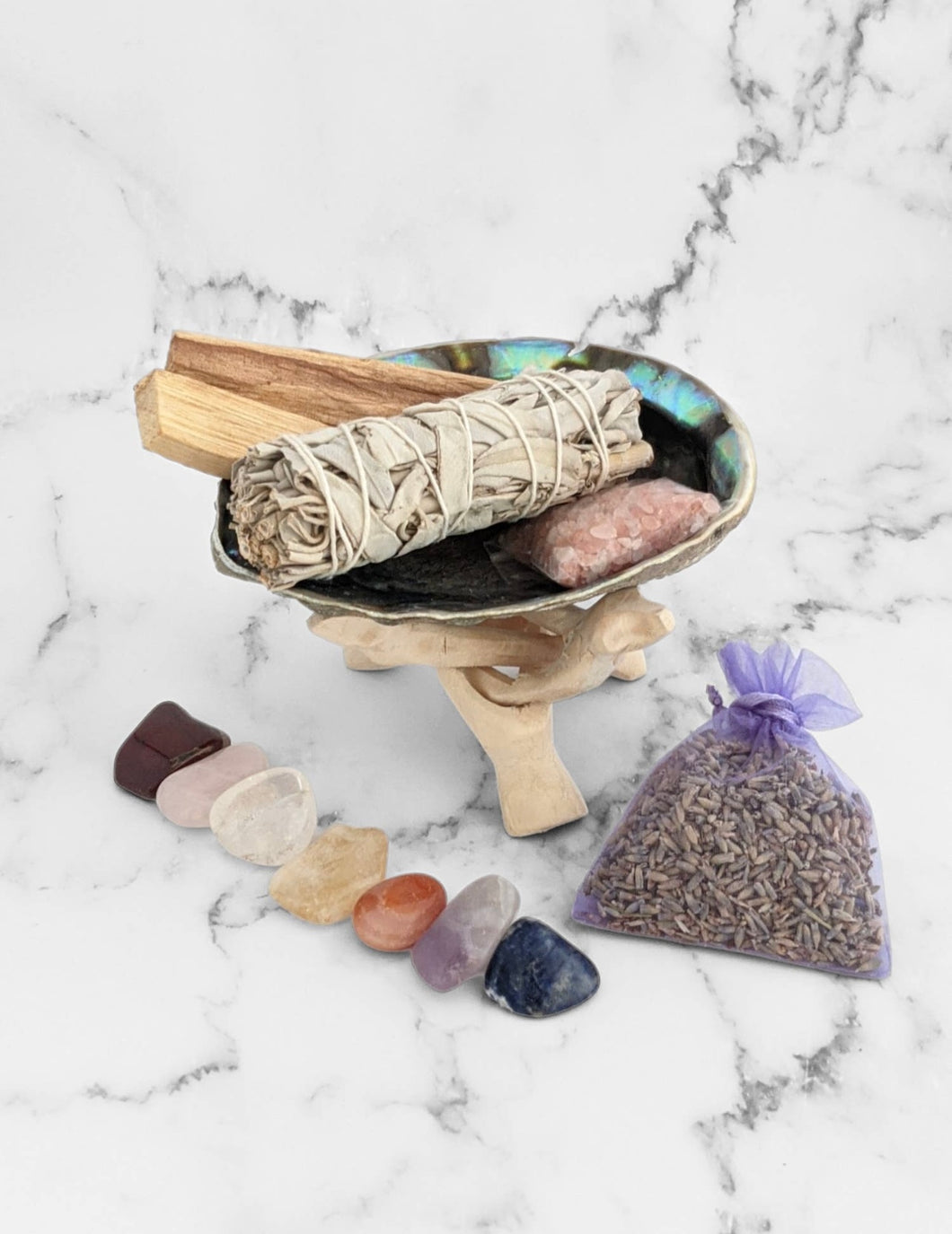 7 Chakra Smudge Kit with crystals