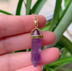 Natural Crystal Necklace in Gold - Amethyst