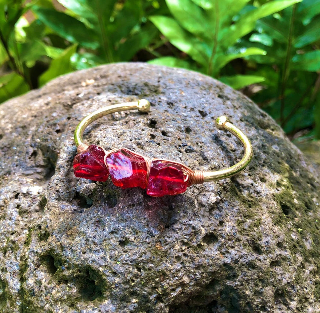 Garnet Gemstone Gold Bangle Cuff Bracelet