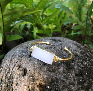 Selenite Gemstone Gold Bangle Cuff Bracelet