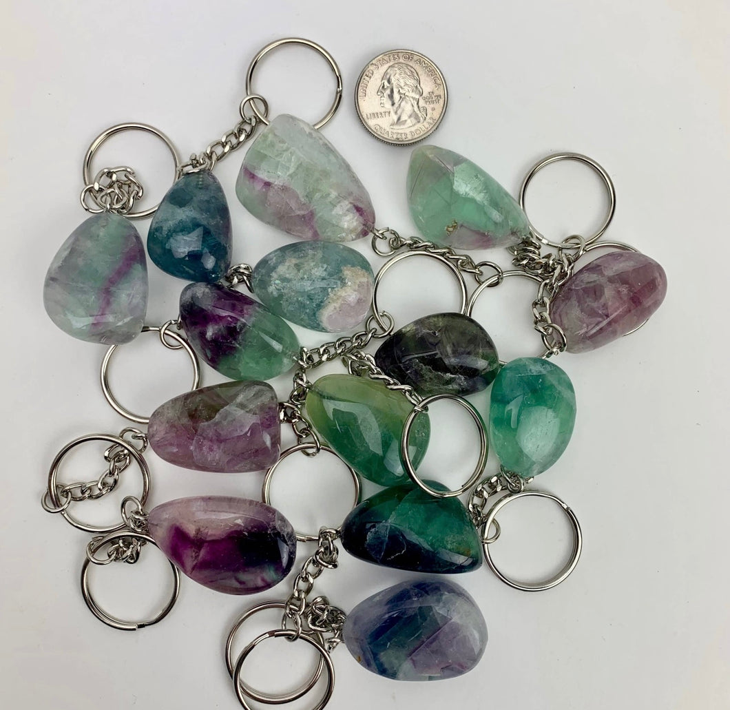 Polished Rainbow Fluorite Keychain