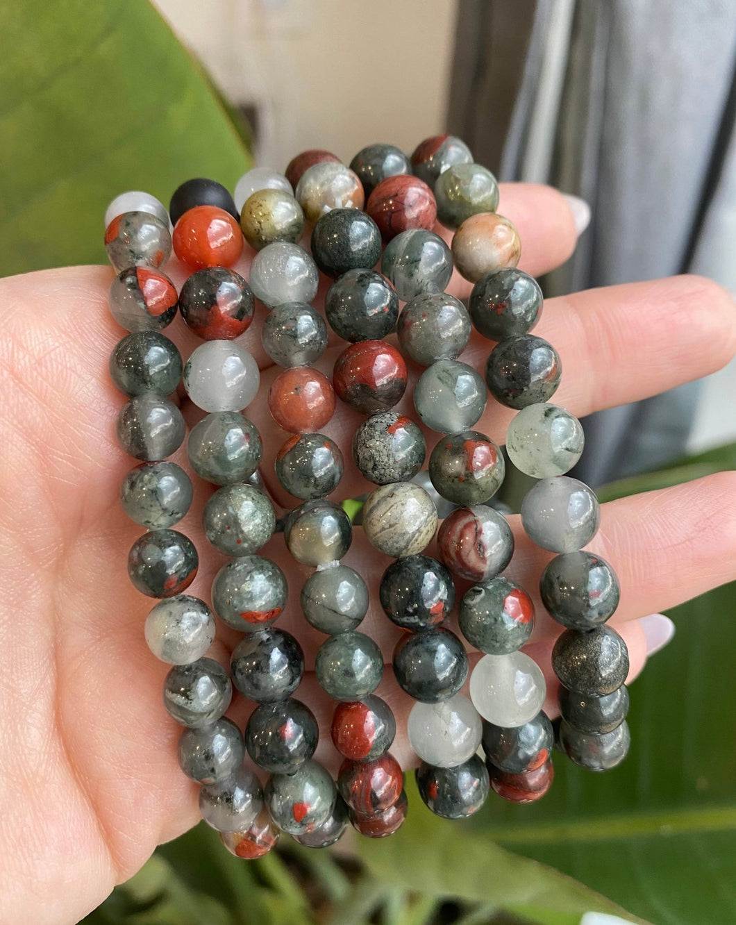 Bloodstone Beaded Crystal Bracelet