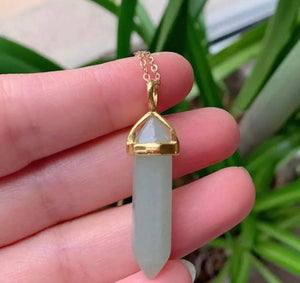 Natural Crystal Necklace in Gold - Green Aventurine